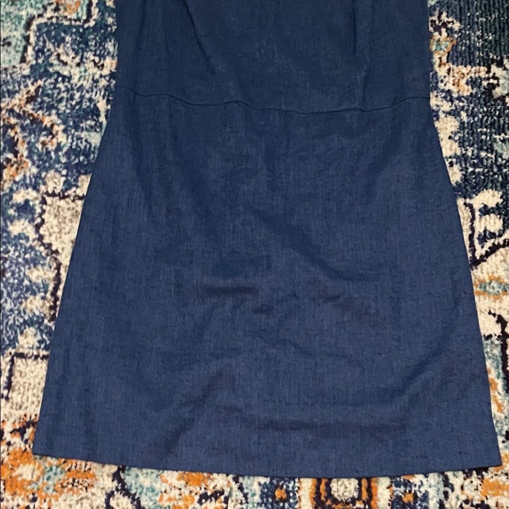 NWT Linen Blend Navy Herringbone Dress - Picture 5 of 8